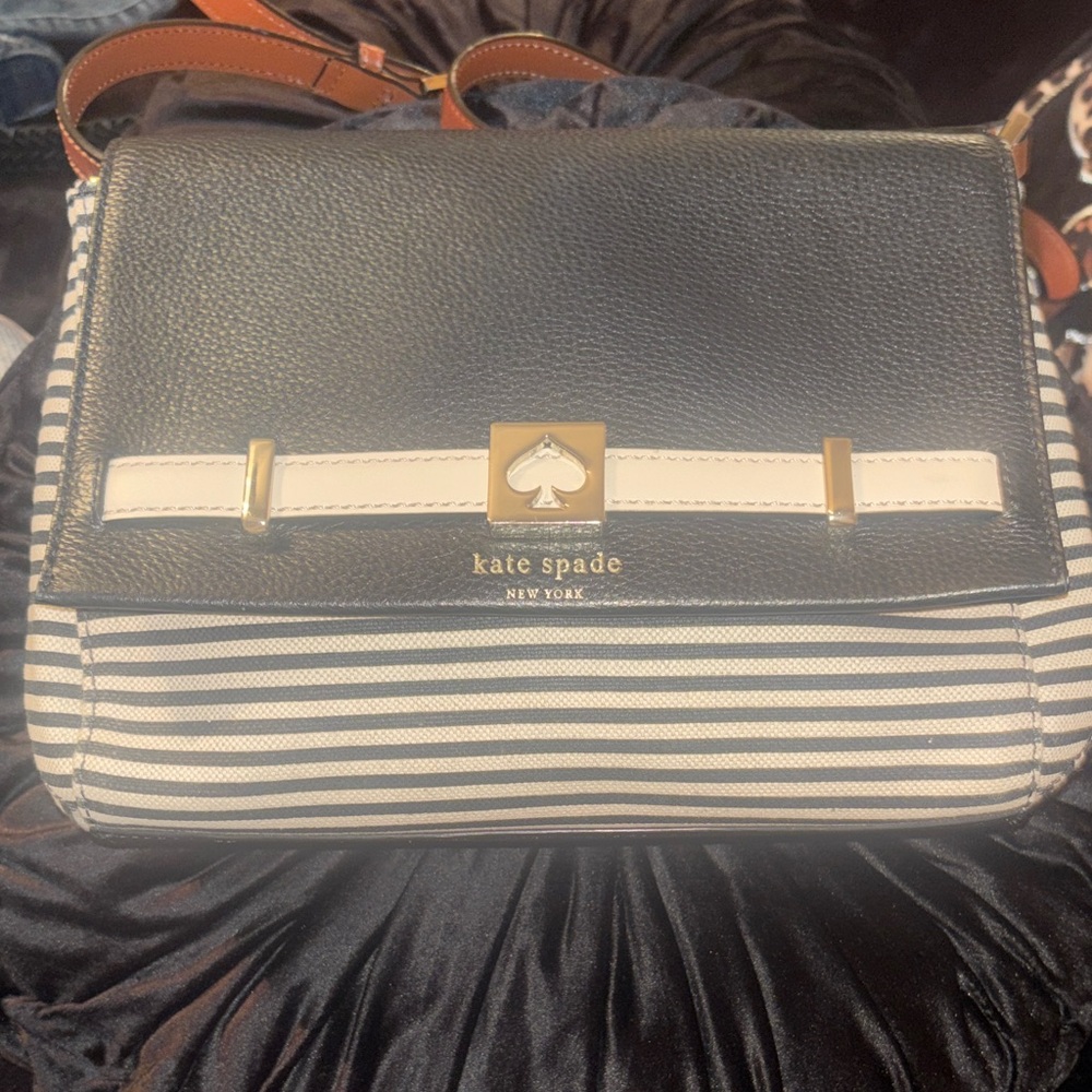Kate Spade Black and White Striped Crossbody Bag